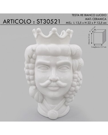 Statua scultura testa di Moro re bianco  22h cm bomboniera in ceramica Caltagirone ST30521