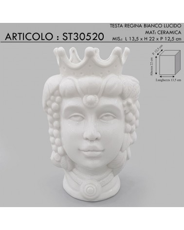 Statua scultura testa di Moro regina bianco 22h cm bomboniera in ceramica Caltagirone ST30520