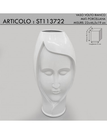 Portafiori moderno anfora vaso volto in ceramica bianco lucido sopramobile ST113722