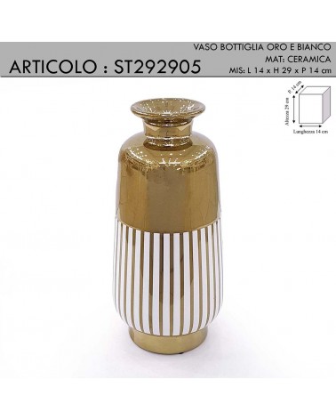 Moderner Blumenhalter Amphore Vase Flasche Keramik weiß und gold Ornament ST292905