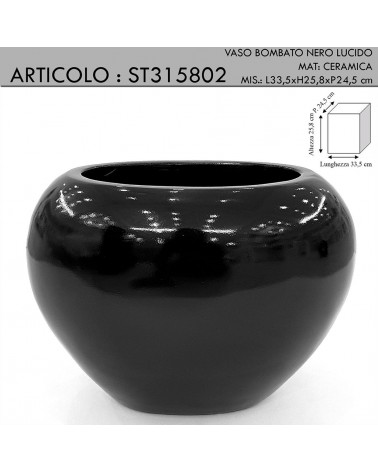 Moderner Blumenhalter, Amphorenvase, gebogen, Keramik, glänzend schwarz, ST315802