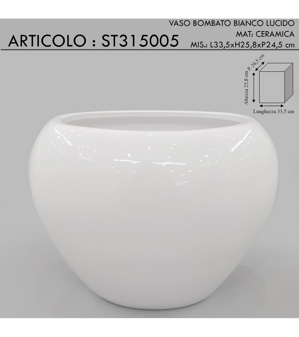 Portafiori moderno anfora vaso bombato ceramica bianco lucido ST315005