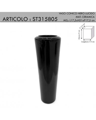 Klassische runde Keramikamphora-Blumenvase in glänzendem Schwarz ST315805