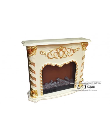 Electric fireplace Kamin fireplace solid wood Baroque English ivory with gold leaf 338