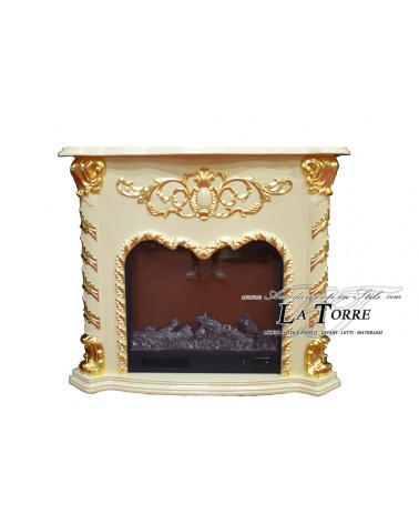Electric fireplace Kamin fireplace solid wood Baroque English ivory with gold leaf 338