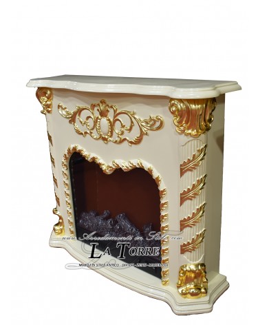 Electric fireplace Kamin fireplace solid wood Baroque English ivory with gold leaf 338