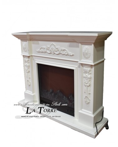 Camino elettrico Elektrokamin 120 cm classico stufa legno massello Barocco qualsiasi colore 322