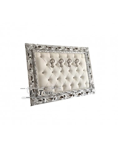 Baroque wall coat hanger Silver white faux leather Swarovski