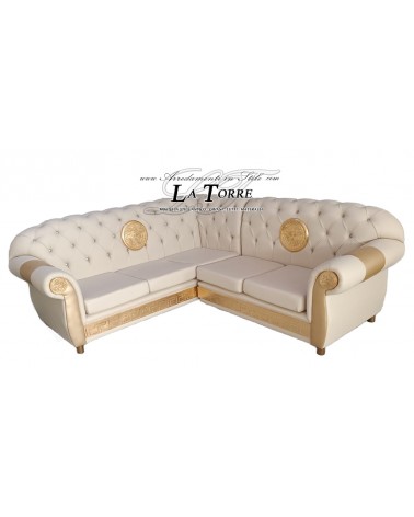 Divano 5 posti angolare rete e materasso Chesterfield moderno Dea Medusa ecopelle qualsiasi colore swarovski AZ26