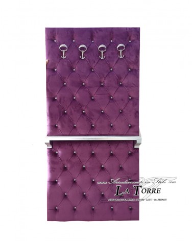 Wall coat hanger with modern shelf in eco-leather or velvet any color Swarovski RE15