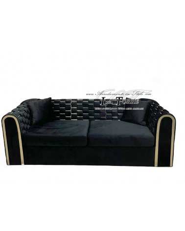 Divano classico moderno 3 o 2 posti capitonnè velluto nero particolari in oro TR03