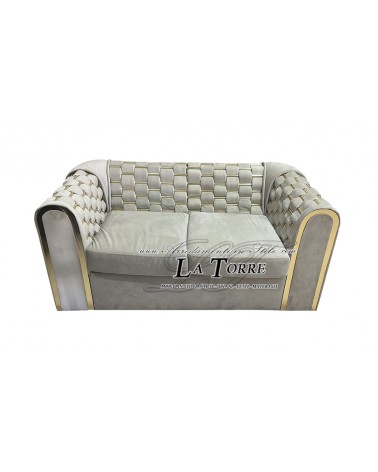 Klassisch-modernes 3- oder 2-Sitzer-Capitonné-Sofa in beigefarbenem Samt mit goldenen Details TR03