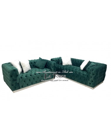 Klassisch-modernes 3- oder 2-Sitzer-Capitonné-Sofa in grünem Samt TR01