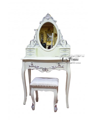 Dressing table mirror Pouf baroque style ballerina white and silver Na41