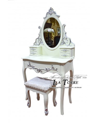 Dressing table mirror Pouf baroque style ballerina white and silver Na41