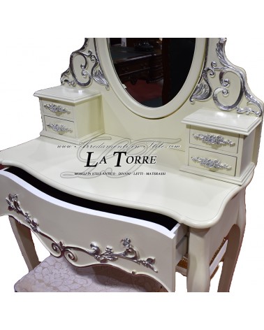 Dressing table mirror Pouf baroque style ballerina white and silver Na41