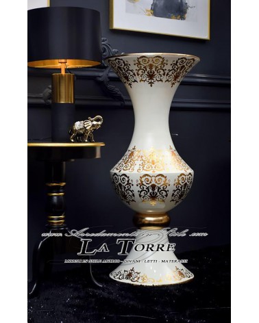 Keramikvase, Amphore, H 125 cm, Daphne, Elfenbein und Gold, Vi37