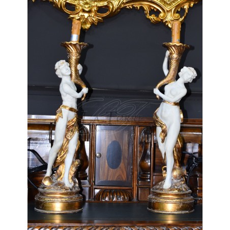 Candelabro candeliere Lampada antica Ancella Statua barocco R97