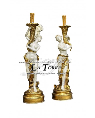 Candelabra candlestick Antique lamp Handmaid Statue baroque R97