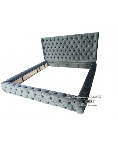 King size double bed container Modern gray velvet eco-leather