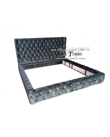 Letto Matrimoniale king size contenitore Moderno velluto o ecopelle qualsiasi colore Grey