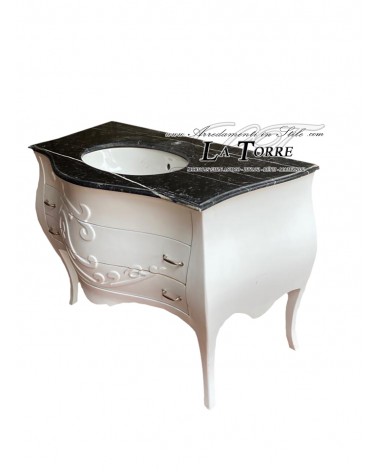 Louis XV bathroom cabinet in white, black marble, curved, modern Baroque style Mi01