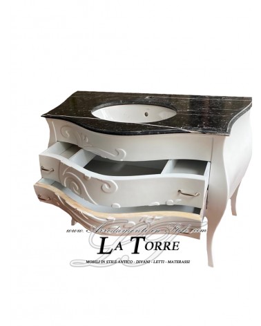 Louis XV bathroom cabinet in white, black marble, curved, modern Baroque style Mi01
