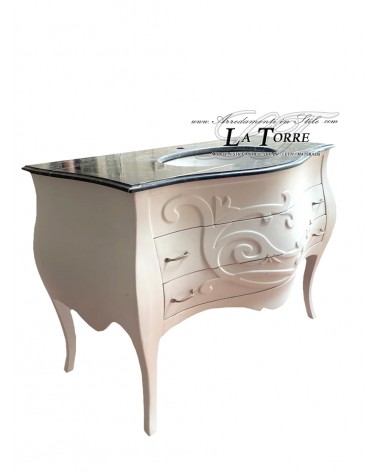 Louis XV bathroom cabinet in white, black marble, curved, modern Baroque style Mi01
