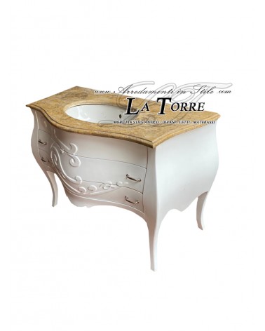 Louis XV bathroom cabinet, white marble, ivory, curved, modern baroque Mi01