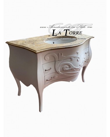 Louis XV bathroom cabinet, white marble, ivory, curved, modern baroque Mi01