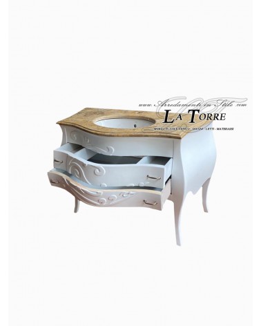 Louis XV bathroom cabinet, white marble, ivory, curved, modern baroque Mi01