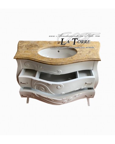 Mobile bagno Luigi XV bianco marmo avorio bombato barocco moderno Mi01