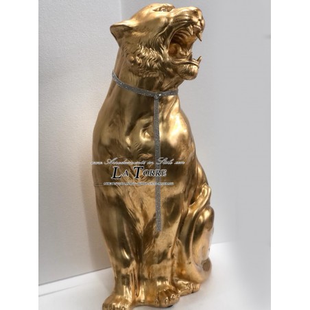 Ceramic statue sculpture Tiger open mouth Tiger gold leaf swarovski H90cm PR10