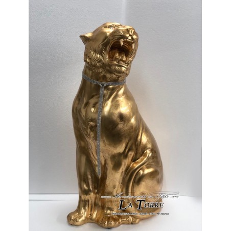 Ceramic statue sculpture Tiger open mouth Tiger gold leaf swarovski H90cm PR10