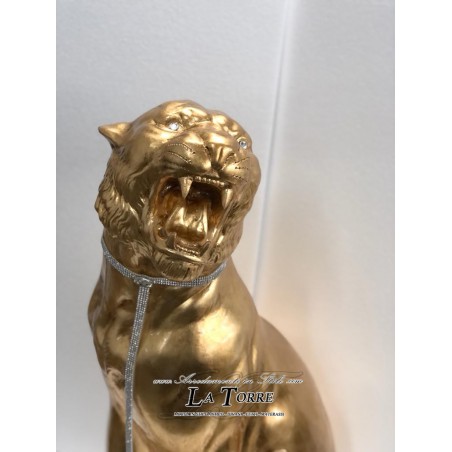 Ceramic statue sculpture Tiger open mouth Tiger gold leaf swarovski H90cm PR10