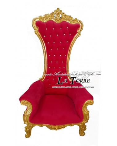 Throne Chair Classic armchair Baroque gold leaf red velvet fabric LT3048