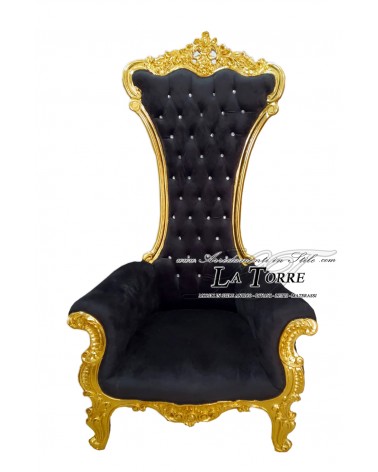 Throne Chair Armchair classic Baroque gold leaf black velvet fabric LT3048