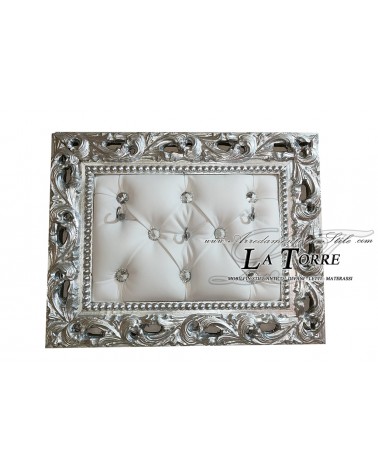 Tufted frame key holder keychain emptied pockets baroque Silver white eco-leather Swarovski Gm224C