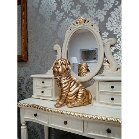 Keramik-Tierfigur, Hundestatue, Wohnaccessoire, Swarovski-Hund, Shar-Pei, Goldkeramik, H 40 cm, PR28