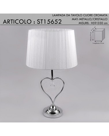 Table lamp in metal abat jour with modern classic crystal heart lampshade chrome H 59 ST15652