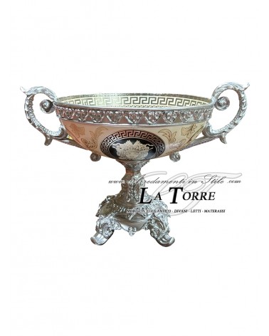 Anfora coppa con manici ceramica Dea Medusa centrotavola bianco argento soprammobile MED02