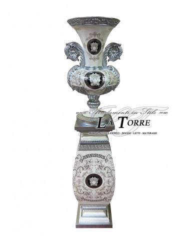 Column capital ceramic backsplash Goddess Medusa white and silver vase holder MED14