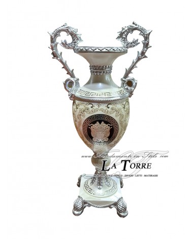 Amphorenvase, Keramikbecher, Göttin Medusa, Tischdekoration, weiß und silber, Ornament MED08