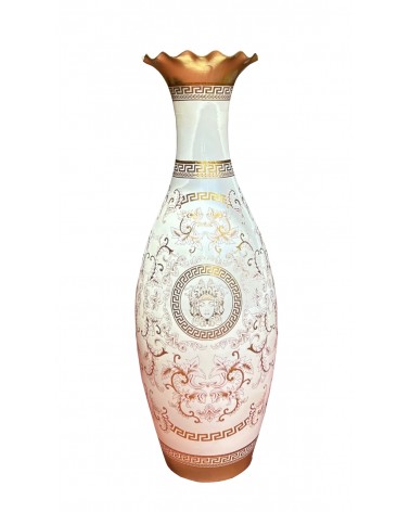 Vaso smerlato da terra H140 in ceramica Dea Medusa coppa anfora avorio e oro MED12
