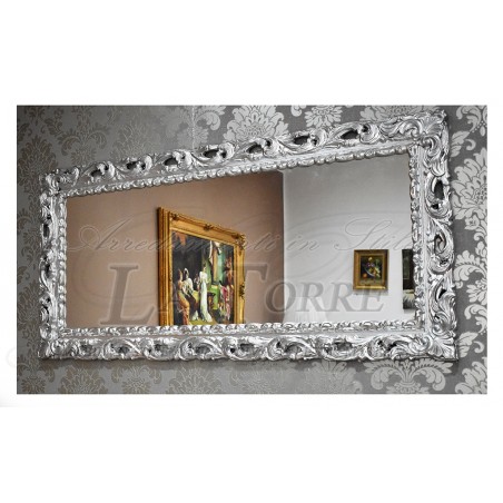 Specchio Barocco da Parete Cornice Traforata Foglia Argento Specchiera Classica GGA