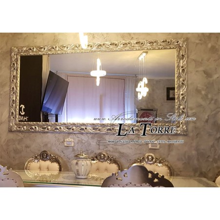 Specchio Barocco da Parete Cornice Traforata Foglia Argento Specchiera Classica GGA