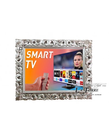 Klassischer barocker, perforierter Wandhalterungsrahmen aus silbernem Holz für Smart-TVs (TV1135A)