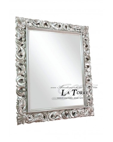 Specchio - Specchiera Stile Barocco – Cornice Argento Traforata Legno – Personalizzabile su Misura 1135A