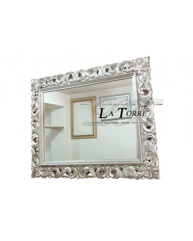 Mirror classic baroque frame perforated made to measure silver wood safe sliding system 1135A