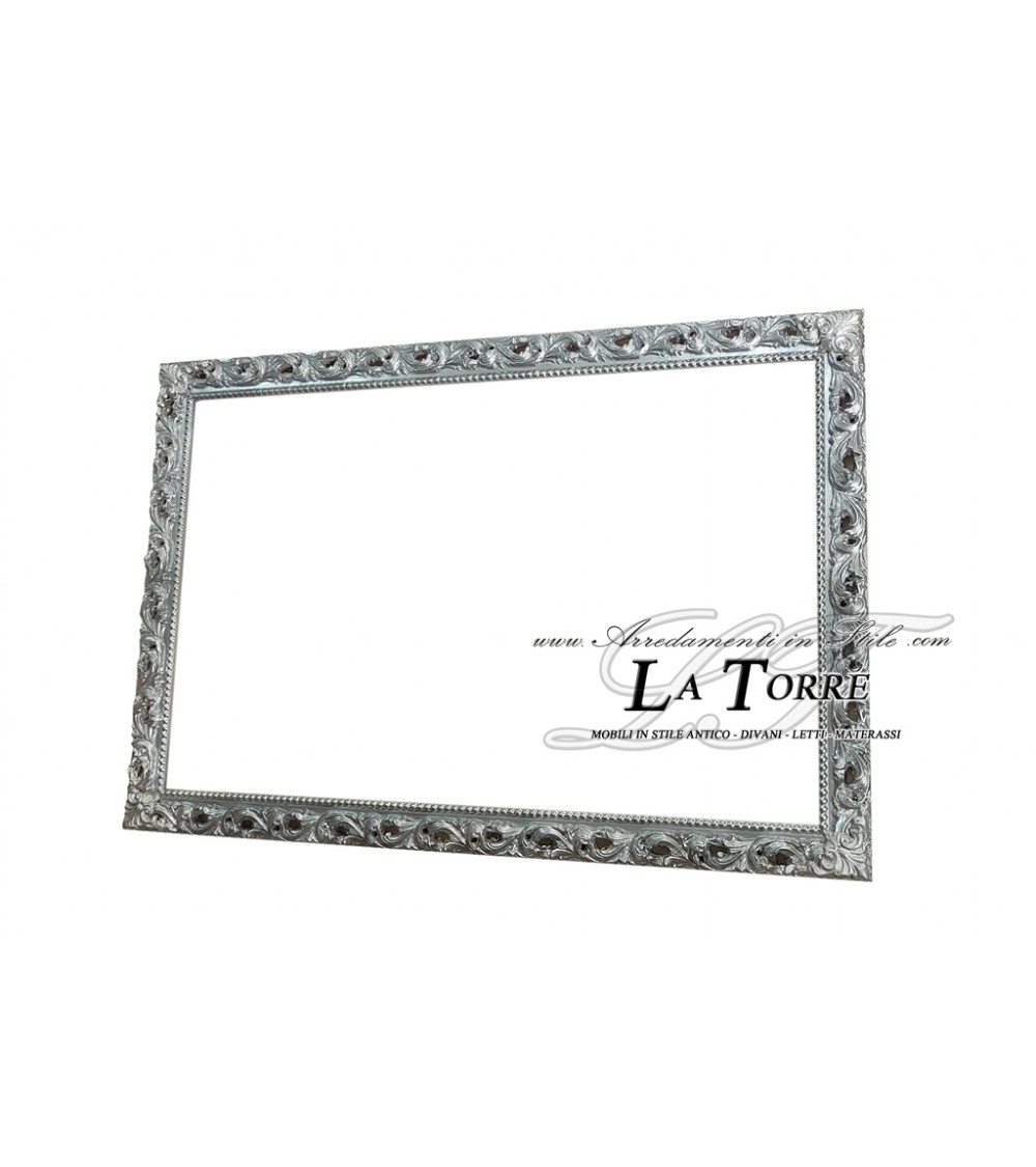 Cornice Barocco Nero/Argento 56x46 Cm Senza Vetro - Effetto Anticato Per Foto 30x40, Made In Italy
